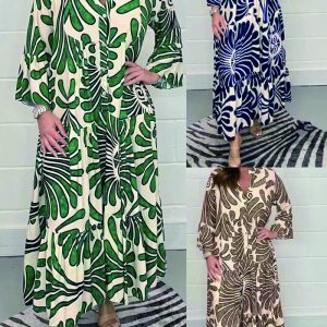 This Fall Winter Women's Printed Loose Casual Dresses Design Made Of High Quality Polyster And Spandex Material. It Is Stretchy