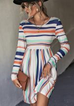 This Fall Women's Classic Long Sleeve Striped Casual Dress Design Made Of High Quality Polyster And Spandex Material. It Is Stretchy