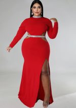 This Fall Women's Fashion Sexy Open Waist Slit Long Sleeve Maxi Dress Made Of Soft And Elastic Fabric. Global Lover Wholesale Plus Size Dresses And Hope Curvy Ladies Find Here a Warm And Exciting Place To Shop Affordable Curvy Dresses Online - Plus Size Casual