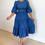 This Fall Women's Solid Round Neck Half-Sleeve Denim Dress Design Made Of High Quality Polyster And Spandex Material. It Come With Good Stretch And Wearing Comfortable. Women¡¯s Midi Dresses Is Omnipotent And Suit For All Kinds Of Occasions - Daily Wear