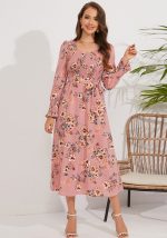 This Fall Women's Vintage Long Sleeve Floral Midi Dress Design Made Of High Quality Polyster And Spandex Material. It Is Stretchy