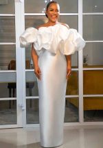 This Fall On The New French Elegant Off Shoulder Off The Shoulder Dress Pleated Ruffle Dresses Design Made Of Good Quality Polyster And Spandex Material