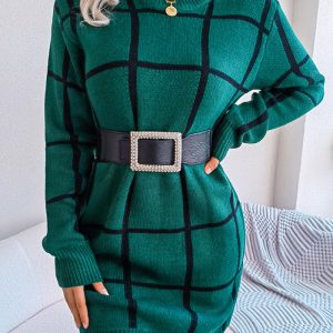 This Fall/Winter Casual Contrast Plaid Long Sleeve Basic Sweater Dress Is An Indispensable Beautiful Scenery In Cozy Winter. Women¡¯s Wholesale Sweaters And Cardigans At Global Lover Combine The Warm And Fashion. Best Oversized Sweaters Has Long Been The Mainly Favorite. It¡¯s So Easy To Match a Large Sweater