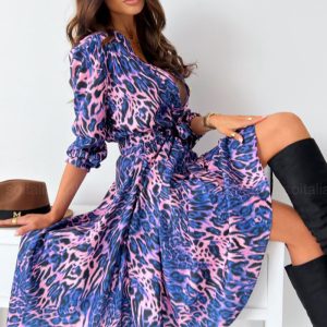 This Fall/Winter Fashion Print Multicolor Long Sleeve Dress Women Design Made Of High Quality Polyster And Spandex Material. It Is Stretchy