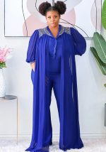 This Fall/Winter Half-Sleeve Plus Size Women's Beaded Collar Jumpsuit Design Made Of High Quality Polyster And Spandex Material. It Is Stretchy