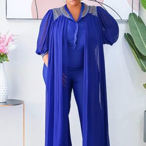 This Fall/Winter Half-Sleeve Plus Size Women's Beaded Collar Jumpsuit Design Made Of High Quality Polyster And Spandex Material. It Is Stretchy