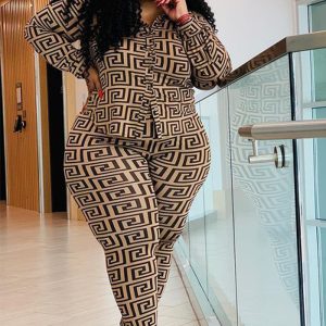 This Fall/Winter Plus Size Women's Printed Casual Two-Piece Set Casual Shirt Pants Set Design And Made Of Comfortable And Elastic Fabric. Wholesale Plus Size Two Piece Sets Is a Must-Have Item For Curvy Ladies. Two Piece Sets Can Either Be Worn Together Or Individually