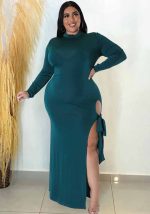 This Fall/Winter Plus Size Women's Sexy Slit Lace-Up Long Sleeve Dress Made Of Soft And Elastic Fabric. Global Lover Wholesale Plus Size Dresses And Hope Curvy Ladies Find Here a Warm And Exciting Place To Shop Affordable Curvy Dresses Online - Plus Size Casual