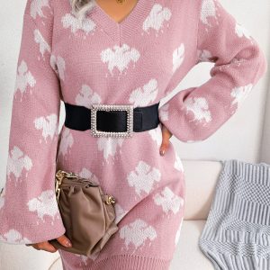 This Fall/Winter Street Style Contrast Cloud Lantern Sleeve Basic Sweater Dress Combine The Warm And Fashion. It Is a Must-Have Item For This Winter. Sweater Dresses For Women At Global Lover Comes For Different Occasions - Daily Life