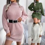 This Fall/Winter Women's Casual Button Turtleneck Long Sleeve Basic Sweater Dress Combine The Warm And Fashion. It Is a Must-Have Item For This Winter. Sweater Dresses For Women At Global Lover Comes For Different Occasions - Daily Life