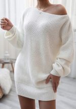 This Fall/Winter Women's Long Sleeve Off Shoulder Casual Loose Knitting Sweater Dress Combine The Warm And Fashion. It Is a Must-Have Item For This Winter. Sweater Dresses For Women At Global Lover Comes For Different Occasions - Daily Life