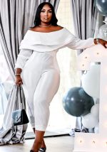 This Fall/Winter Women's Plus Size Loose Ruffle High Stretch Sexy Ribbed Jumpsuit Design Made Of High Quality Polyster And Spandex Material. It Is Stretchy