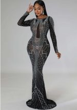 This Fashion Autumn Long Dress Beaded Low Back Sexy Evening Dress Design Made Of High Quality Polyster And Spandex Material