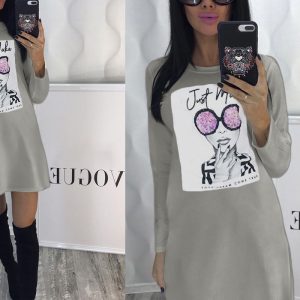 Esta moda casual de impresión de caracteres de manga larga t Falda Mujeres Vestido de diseño de alta calidad de poliéster y material de spandex. Es elástico