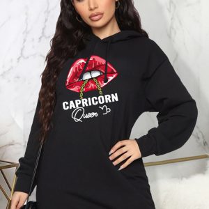 This Fashion Fleece Hoodies Women's Fall Winter Lip Print Hooded Long Top Design Made Of High Quality Polyster And Spandex Material. It Is Stretchy