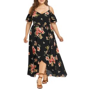 This Fashion Ladies Print Sexy Strap Short Sleeve Summer Plus Size Ladies Dress Made Of Soft And Elastic Fabric. Global Lover Wholesale Plus Size Dresses And Hope Curvy Ladies Find Here a Warm And Exciting Place To Shop Affordable Curvy Dresses Online - Plus Size Casual