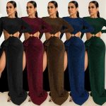 This Fashion Long Sleeve Cutout Lace-Up Irregular Slit Maxi Dress Design Made Of High Quality Polyster And Spandex Material