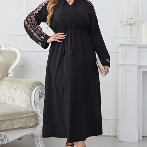 This Fashion Long Sleeve Embroidered Slim Waist Plus Size Dress Women Made Of Soft And Elastic Fabric. Global Lover Wholesale Plus Size Dresses And Hope Curvy Ladies Find Here a Warm And Exciting Place To Shop Affordable Curvy Dresses Online - Plus Size Casual