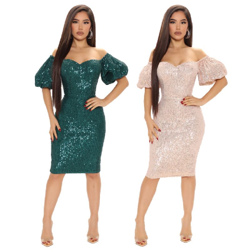 This Fashion Off Shoulder Sequins Sexy Sweet Bodycon Women Party Dress Design Made Of Good Quality Polyster And Spandex Material