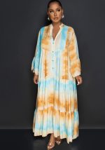 This Fashion Painted And Printed v-Neck Long-Sleeved Long Swing Dress Maxi Dress Design Made Of High Quality Polyster And Spandex Material