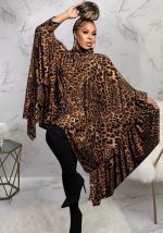 This Fashion Plus Size Women's Autumn And Winter Leopard Print Loose Long Top Made Of Comfortable And Elastic Fabric. It Is Wholesale Sexy Plus Size Tops For Women. With The Gradual Rise Of Feminist Awareness