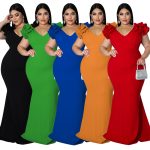 This Fashion Plus Size Women's Summer Sexy Ruffle Sleeve Bodycon Low Back Dress Dress Made Of Soft And Elastic Fabric. Global Lover Wholesale Plus Size Dresses And Hope Curvy Ladies Find Here a Warm And Exciting Place To Shop Affordable Curvy Dresses Online - Plus Size Casual