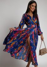 This Fashion Print v-Neck Long Sleeve Belt Dress Design Made Of High Quality Polyster And Spandex Material. It Come With Good Stretch And Wearing Comfortable. Women¡¯s Midi Dresses Is Omnipotent And Suit For All Kinds Of Occasions - Daily Wear