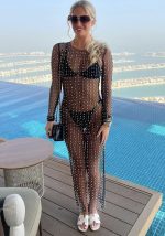 This Fashion Sexy Long Sleeve Beaded See Through Mesh Beach Dress Design Made Of High Quality Polyster And Spandex Material