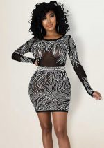 This Fashion Sexy See-Through Mesh Beaded Dress Design Made Of High Quality Polyster And Spandex Material