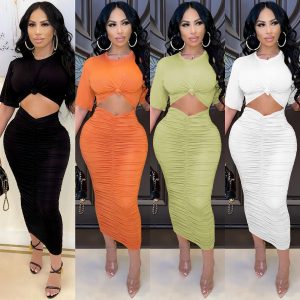 This Fashion Solid Women's Round Neck Short Sleeve Cut Out Ruched Maxi Dress Design Made Of High Quality Polyster And Spandex Material