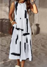 This Fashion Women Dress Spring Summer Round Neck Sleeveless Loose Holidays Casual Dress Design Made Of High Quality Polyster And Spandex Material