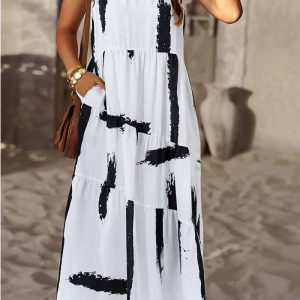 This Fashion Women Dress Spring Summer Round Neck Sleeveless Loose Holidays Casual Dress Design Made Of High Quality Polyster And Spandex Material