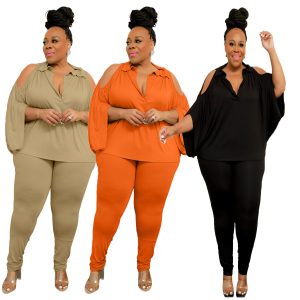 This Fashion Women's Solid Color Cutout Batwing Sleeve Casual Two Piece Plus Size Women's Pants Set Design And Made Of Comfortable And Elastic Fabric. Wholesale Plus Size Two Piece Sets Is a Must-Have Item For Curvy Ladies. Two Piece Sets Can Either Be Worn Together Or Individually