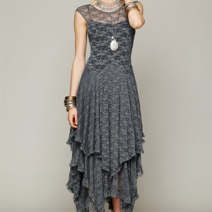 This Fashion Women's Clothing Irregular High-Low Lace Sexy Long Dress Design Made Of High Quality Polyster And Spandex Material. It Is Stretchy