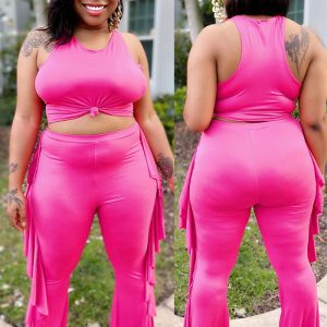 This Fashion Women's Clothing Solid Color Tank Top Trousers Two-Piece Set Design And Made Of Comfortable And Elastic Fabric. Wholesale Plus Size Two Piece Sets Is a Must-Have Item For Curvy Ladies. Two Piece Sets Can Either Be Worn Together Or Individually