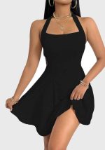 Esta moda y sexy ropa de mujer de primavera y verano cuello halter a-Line Vestido de diseño hecho de poliéster de alta calidad y material de spandex. Es elástico