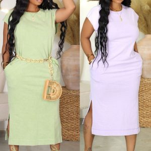 This Fashionable Casual Solid Dress With Slits And Pockets Design Made Of High Quality Polyster And Spandex Material. It Come With Good Stretch And Wearing Comfortable. Women¡¯s Midi Dresses Is Omnipotent And Suit For All Kinds Of Occasions - Daily Wear