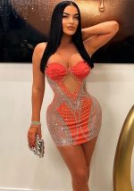 This Fashionable Party And Nightclub Style Sexy See-Through Straps Beaded Bodycon a-Line Dress Design Made Of High Quality Polyster And Spandex Material