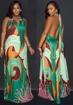 This Fashionable Women's Sexy Printed Sleeveless Low Back Maxi Dress Design Made Of High Quality Polyster And Spandex Material