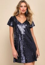 This Fashionable v-Neck Short-Sleeved Casual Sequined Party Dress For Women Design Made Of High Quality Polyster And Spandex Material. It Is Stretchy