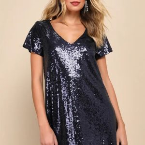 This Fashionable v-Neck Short-Sleeved Casual Sequined Party Dress For Women Design Made Of High Quality Polyster And Spandex Material. It Is Stretchy