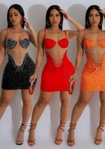 This Fashionable Women's Solid Color Mesh Beaded Straps Dress Design Made Of High Quality Polyster And Spandex Material