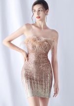 This Feather Gradient Sequin Short Evening Dress Design Made Of Good Quality Polyster And Spandex Material