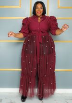 This Featured Plus Size Pearl Mesh Half See-Through Dress Made Of Soft And Elastic Fabric. Global Lover Wholesale Plus Size Dresses And Hope Curvy Ladies Find Here a Warm And Exciting Place To Shop Affordable Curvy Dresses Online - Plus Size Casual