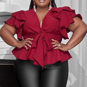 This Featured Spring Summer Autumn Buttonless Lace-Up v-Neck Loose Jacket Made Of Comfortable And Elastic Fabric. It Is Wholesale Sexy Plus Size Tops For Women. With The Gradual Rise Of Feminist Awareness