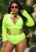 This Feminine Push Up One-Piece Plus Size Swimsuit Long Sleeve Cape Top Two Piece Swimwear Is Made Of Good Quality Lycra And Spandex Fabric