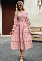 This Floral Dress Autumn Chic Elegant Long Dress Design Made Of High Quality Polyster And Spandex Material. It Is Stretchy