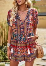 This Flower Jumpsuit Women's Summer Loose Casual Jumpsuit Design Made Of High Quality Polyster And Spandex Material. It Is Stretchy