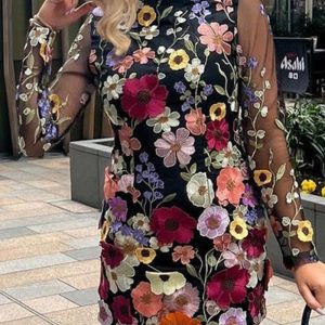 This Flower Mesh Embroidery Slim Fit Sexy Bodycon Dress Design Made Of High Quality Polyster And Spandex Material. It Is Stretchy