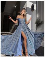 This Formal Party Dress Sequined Off Shoulder Strapless Sexy Fashion Slit Dress Design Made Of Good Quality Polyster And Spandex Material